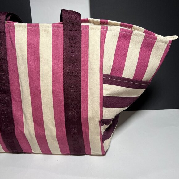 Victoria Secret Pink Weekender Tote Bag Logo Beach Gym Pool Travel Bag Zipper - Picture 9 of 14